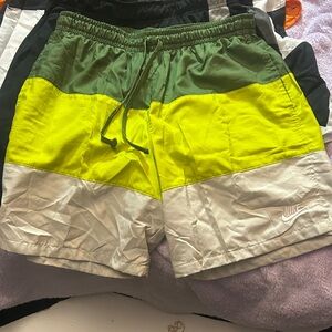 Nike Neon Yellow and Olive Colorblock Athletic Shorts